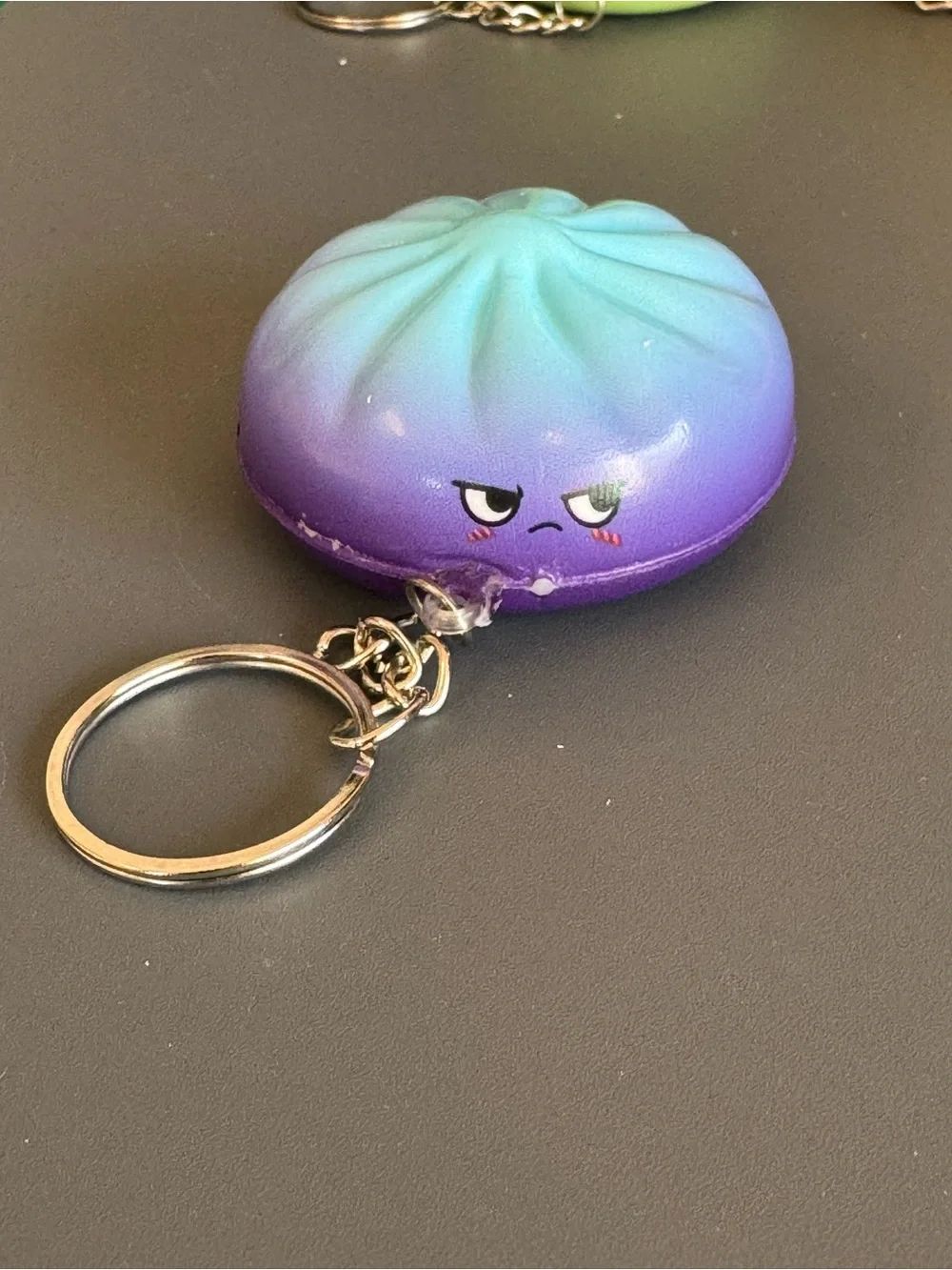 Brand New Cute Grumpy Dumpling Purple & Teal Gradient Squishy Bun Keychain